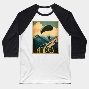 Andes Paragliding Vintage Travel Art Poster Baseball T-Shirt